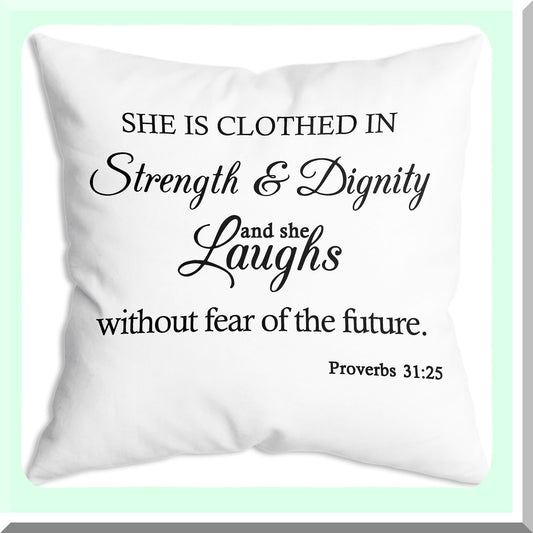 Strength & Dignity Inspirational Throw Pillow Covers - 18x18 Inch Christian Gifts for Sister, Best Friend, Mother, Daughter, Aunt - Soft & Stylish