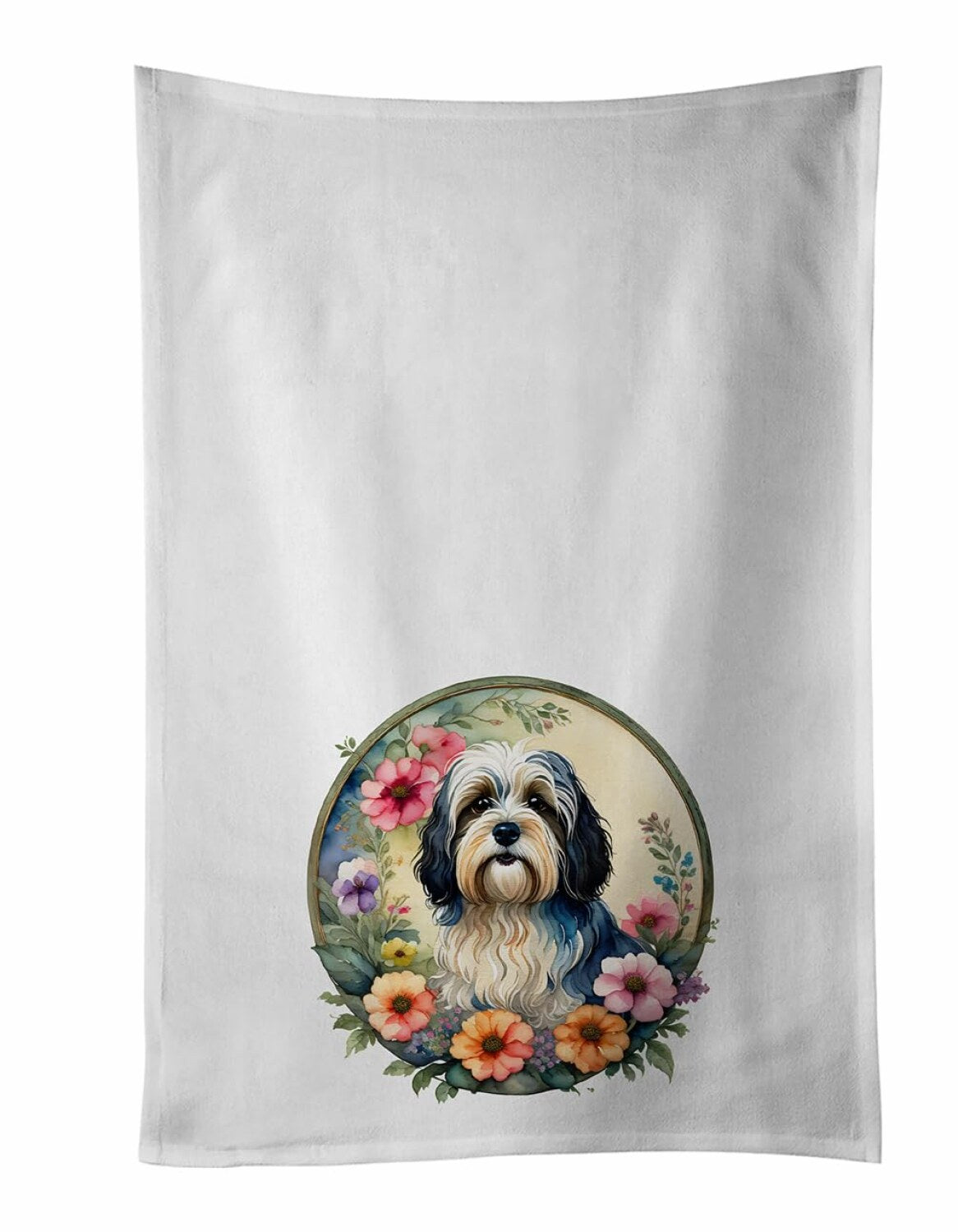 Havanese and Flowers Kitchen Towel Set of 2 White