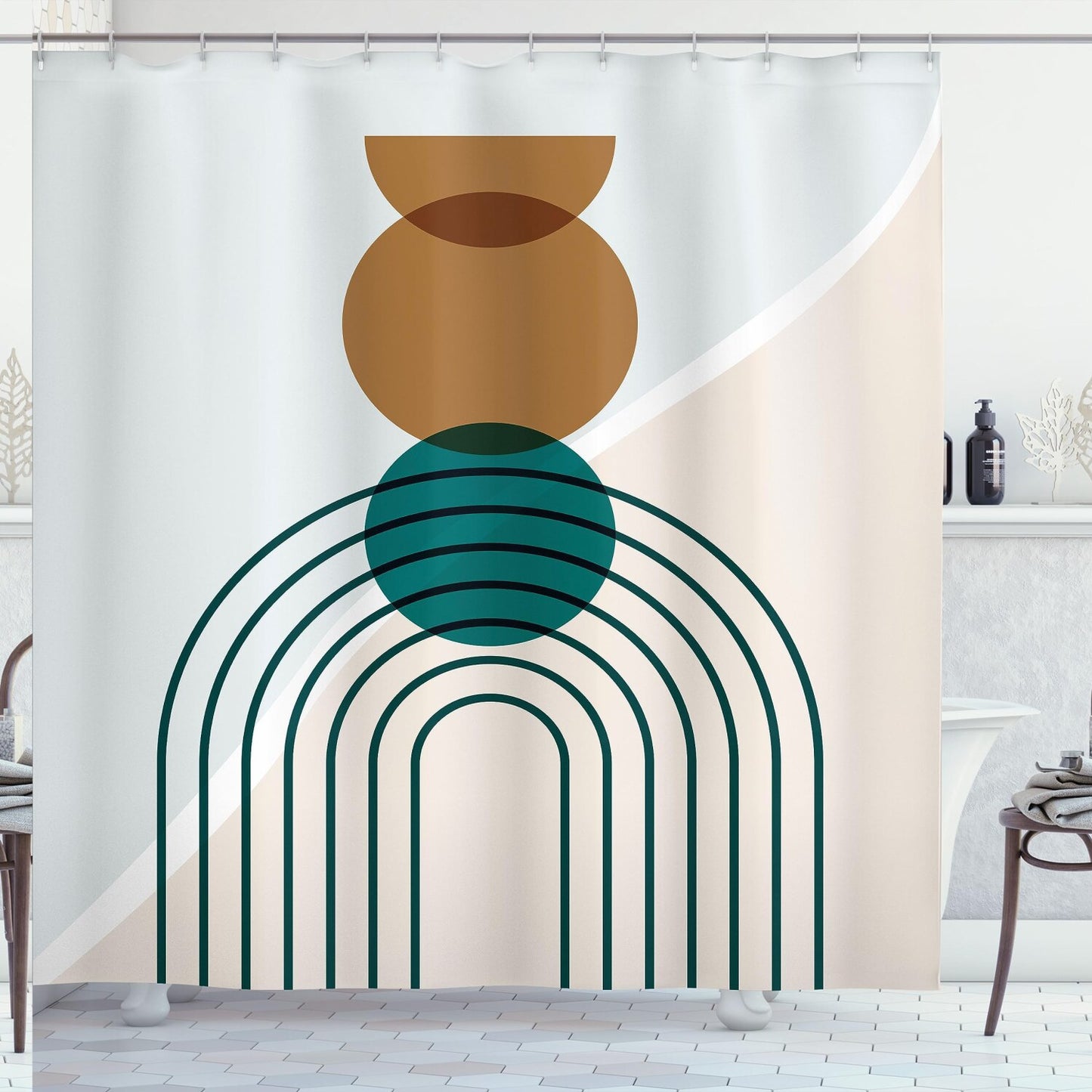Mid Century Modern Boho Shower Curtain 69x70 inches