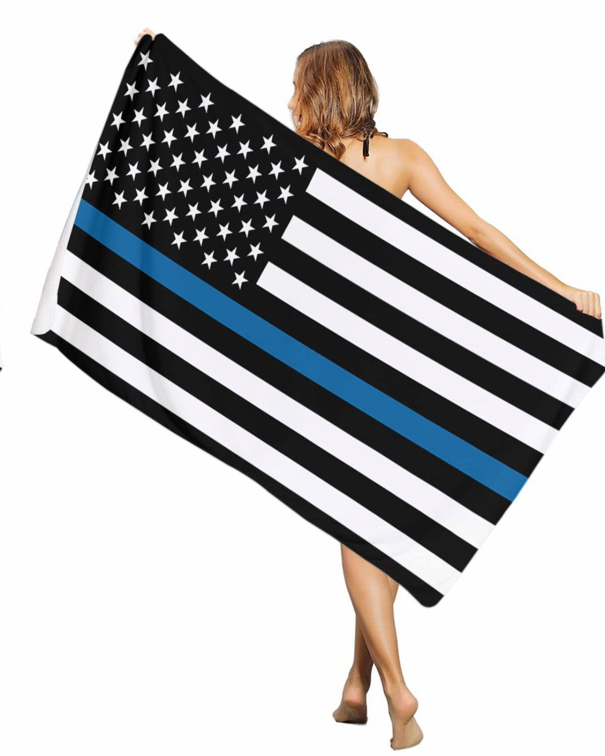 Thin Blue Line Flag Beach Towel 35"x71" Microfiber Sandproof