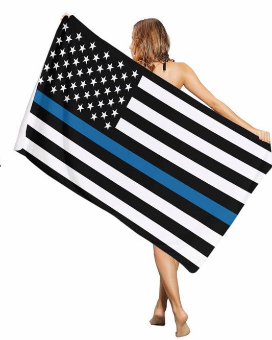 Thin Blue Line Flag Beach Towel 35"x71" Microfiber Sandproof