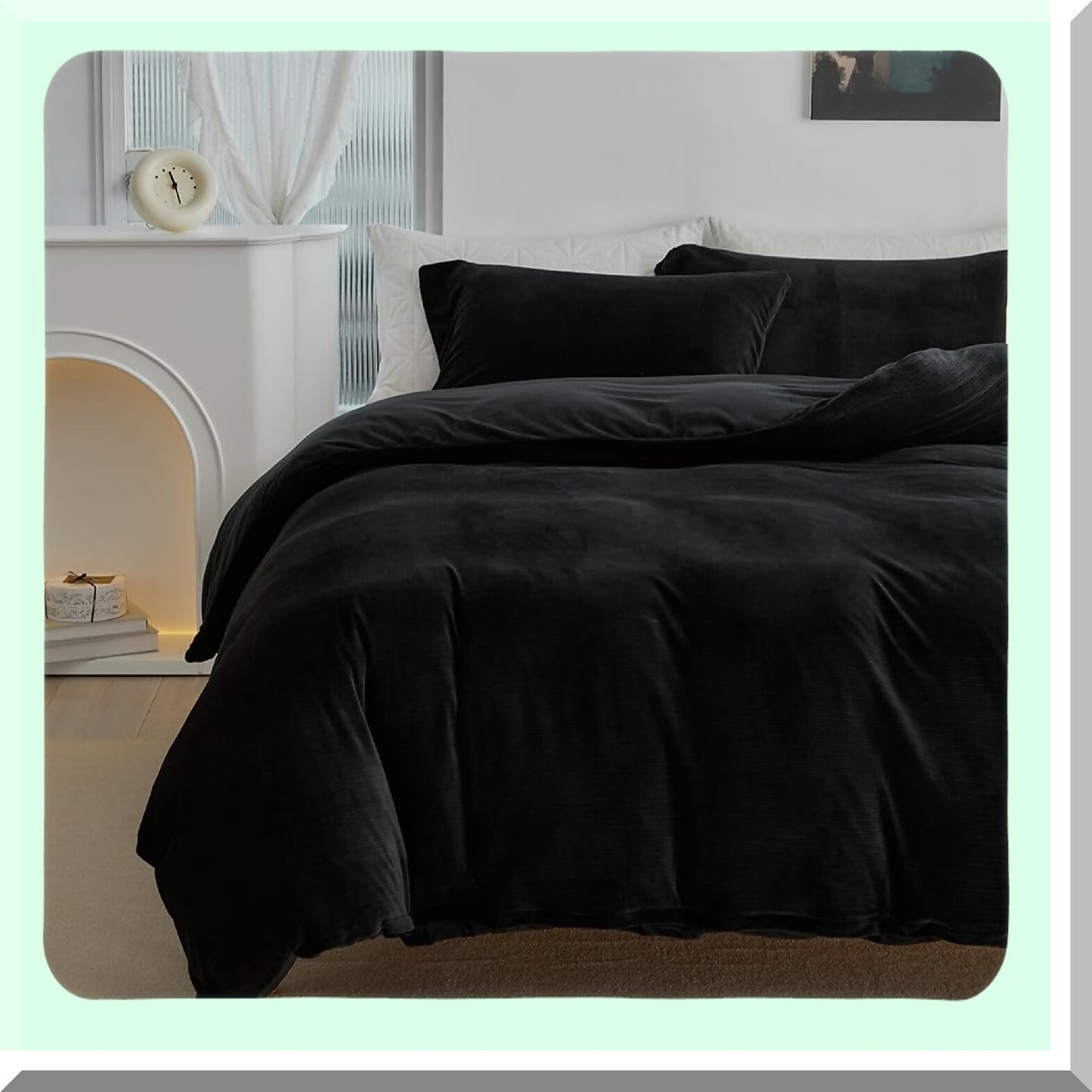 Ultra-Soft Black Flannel Comforter Set - 3 Piece Luxury Bedding with Pillow Cases - Fuzzy Warm Winter Bed Set - King/Queen Size Comforter Set