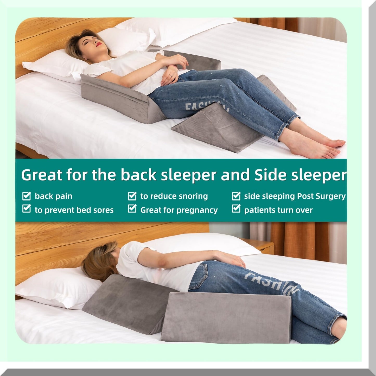 ComfortMax Body Positioning Wedge System - 3-in-1 Bed Wedges for Elderly & Adults. Includes 40 Degree Triangle Wedges, Side Pillows for Surgery Recovery, Bedsores Relief, & Body Support.