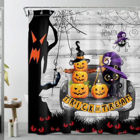 Pumpkin Lanterns Spider Web Ghost Tree Shower Curtain 72x72 Inches