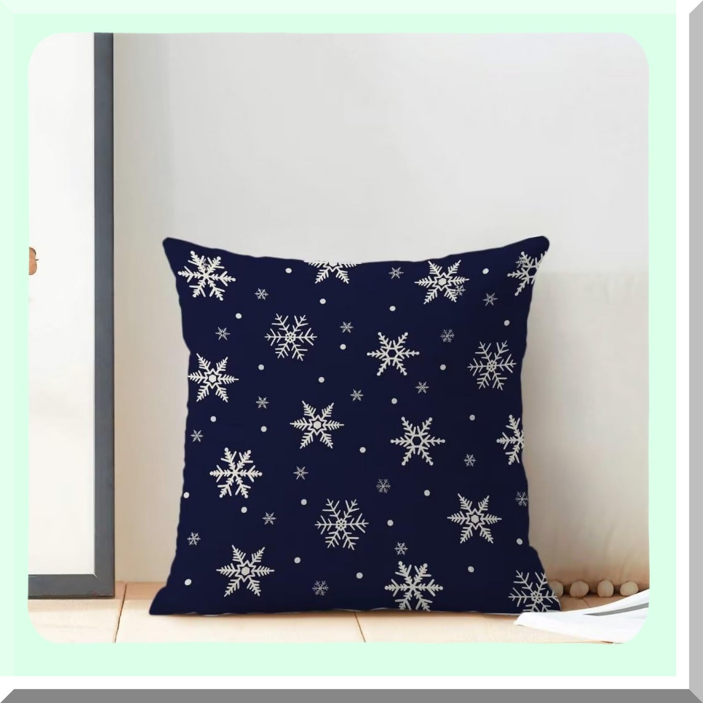 Winter Wonderland Pillow Covers - Set of 2 Navy Blue Snowflakes Decorative Throw Pillow Covers. Rustic Farmhouse Xmas Holiday Linen Cushion Case for Outdoor Home Sofa Couch. 20 X 20 Inch.