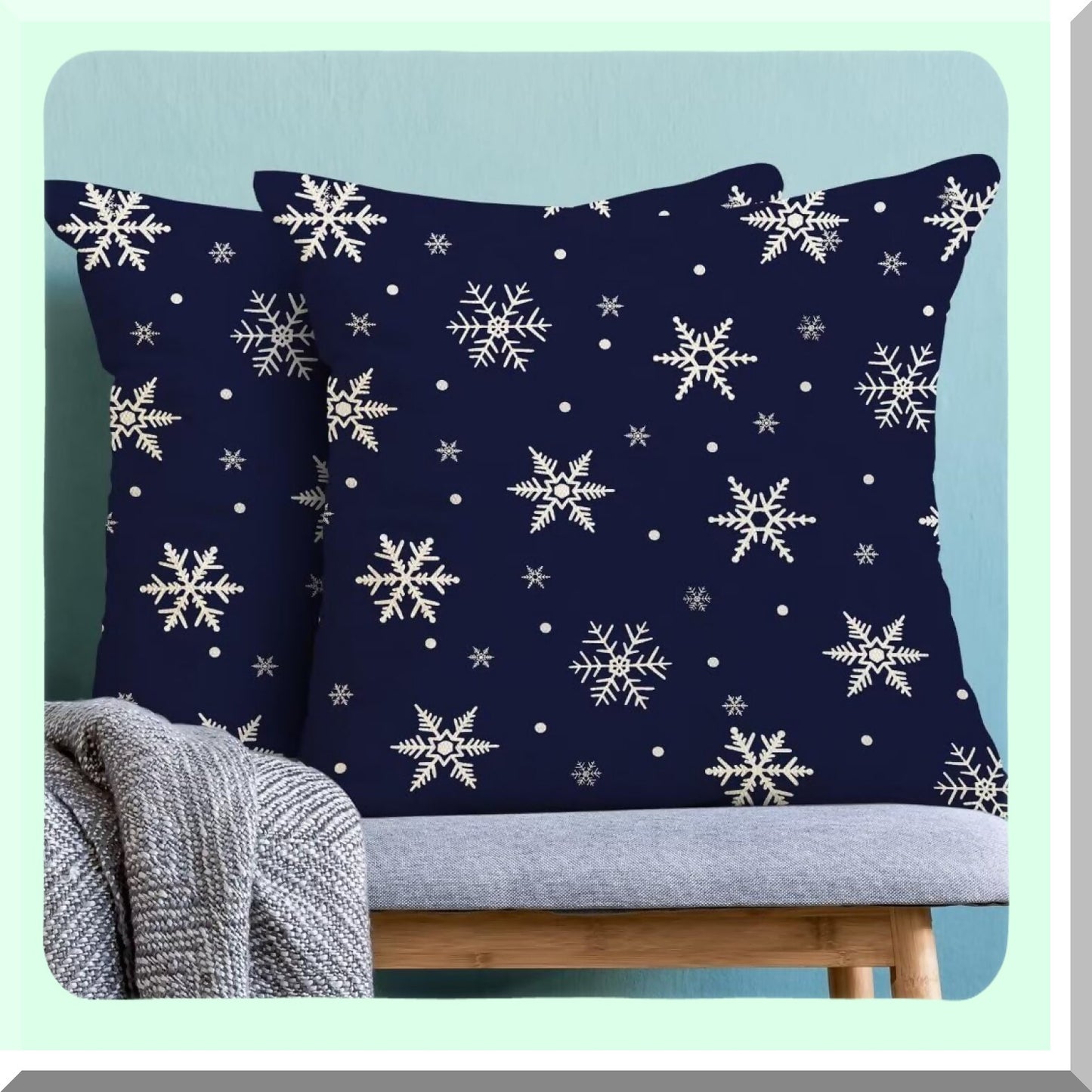 Winter Wonderland Pillow Covers - Set of 2 Navy Blue Snowflakes Decorative Throw Pillow Covers. Rustic Farmhouse Xmas Holiday Linen Cushion Case for Outdoor Home Sofa Couch. 20 X 20 Inch.