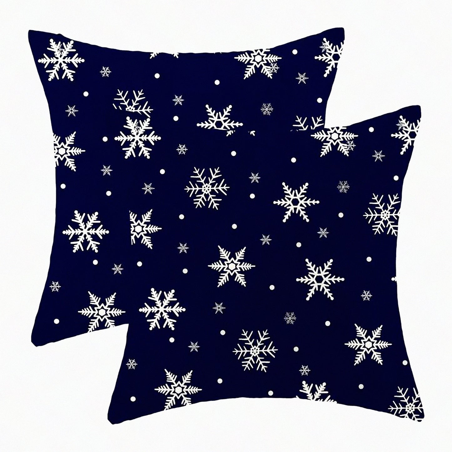 Winter Wonderland Pillow Covers - Set of 2 Navy Blue Snowflakes Decorative Throw Pillow Covers. Rustic Farmhouse Xmas Holiday Linen Cushion Case for Outdoor Home Sofa Couch. 20 X 20 Inch.