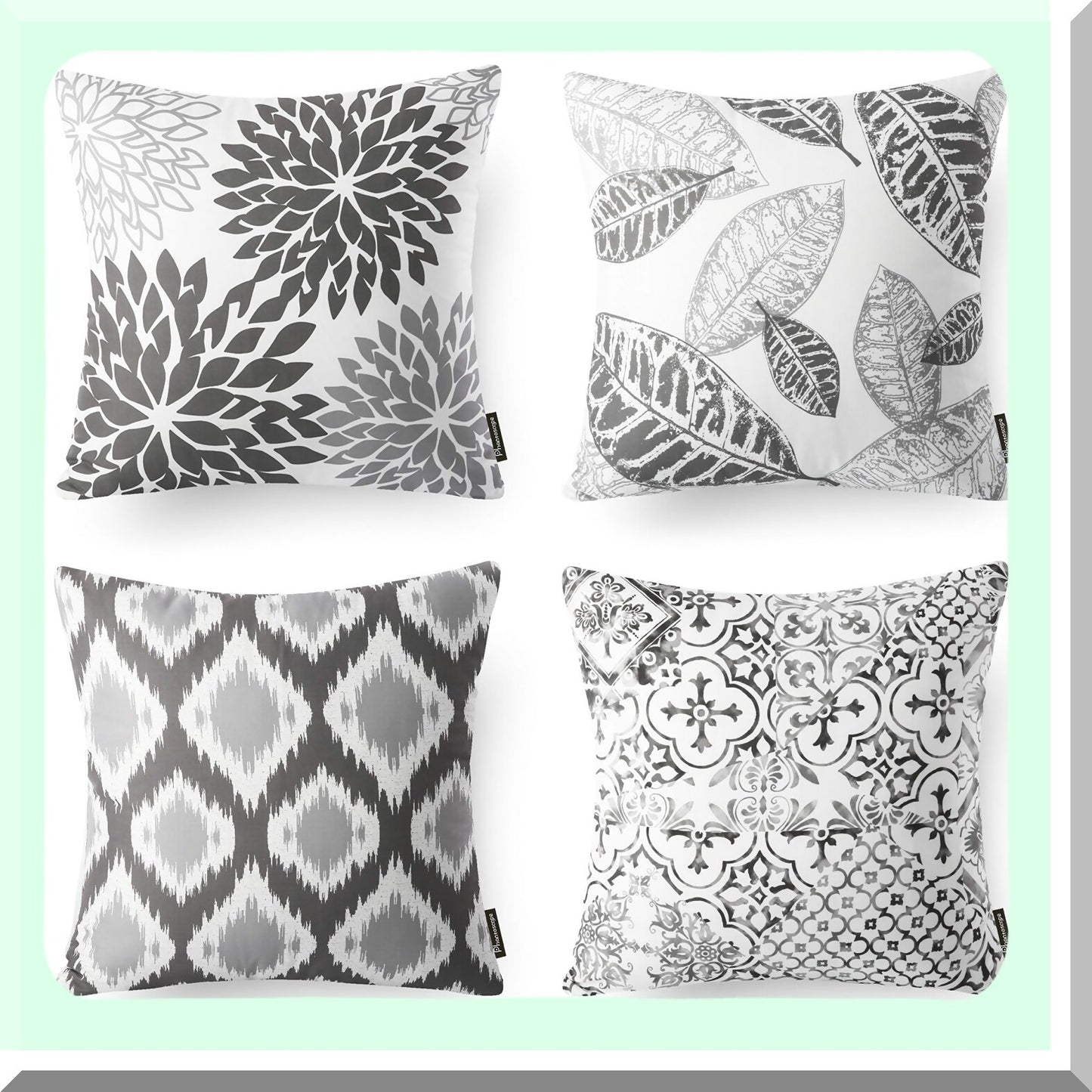 Geometric Grey Living Decor Pillow Set - 18x18 Inch Cushion Cover Series - 4 Pack - Modern Home Decor Accent - Square Throw Pillow Cover