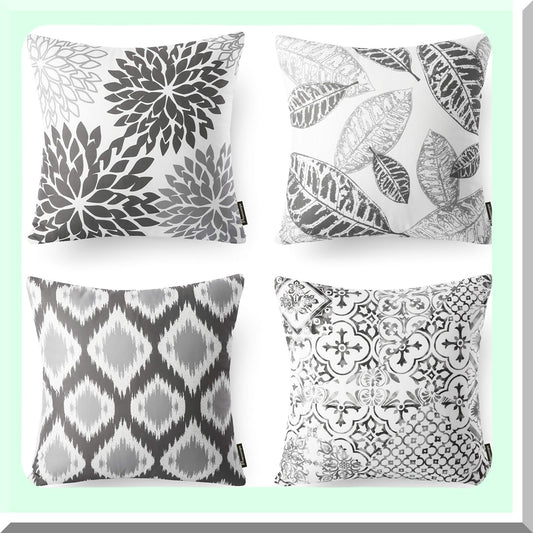 Geometric Grey Living Decor Pillow Set - 18x18 Inch Cushion Cover Series - 4 Pack - Modern Home Decor Accent - Square Throw Pillow Cover