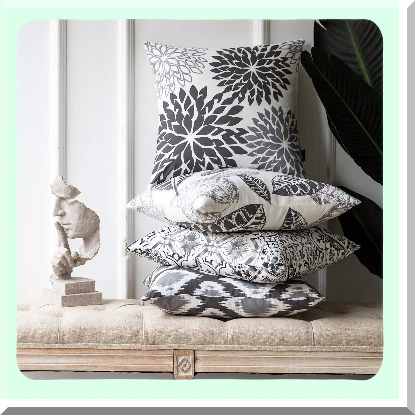 Geometric Grey Living Decor Pillow Set - 18x18 Inch Cushion Cover Series - 4 Pack - Modern Home Decor Accent - Square Throw Pillow Cover