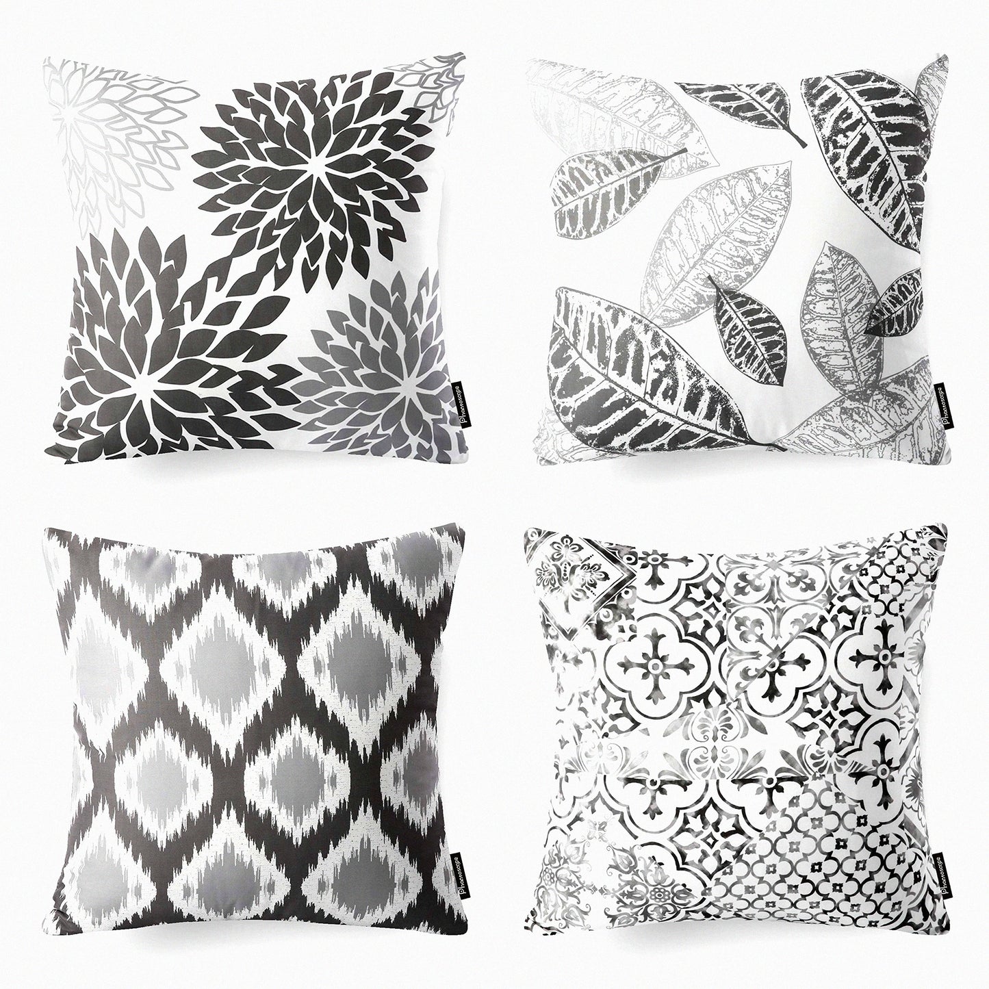 Geometric Grey Living Decor Pillow Set - 18x18 Inch Cushion Cover Series - 4 Pack - Modern Home Decor Accent - Square Throw Pillow Cover