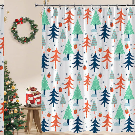 Tree Shower Curtain Abstract Xmas Trees Snowflake Modern Winter