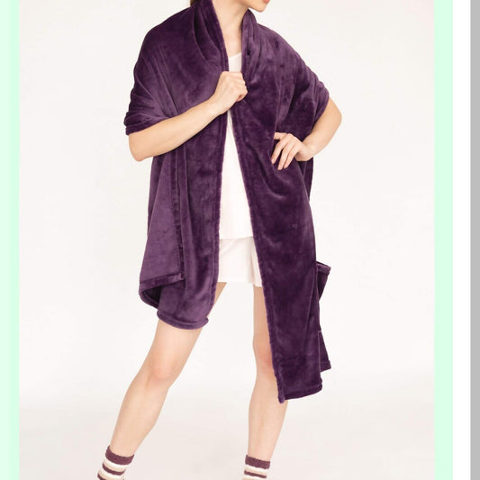 Ultra Plush Cozy Flannel Fleece Snuggle Robe with Pockets & Bonus Striped Socks, Purple
