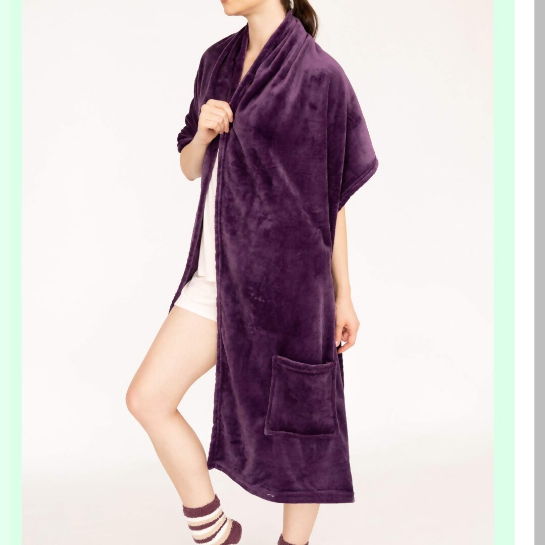 Ultra Plush Cozy Flannel Fleece Snuggle Robe with Pockets & Bonus Striped Socks, Purple
