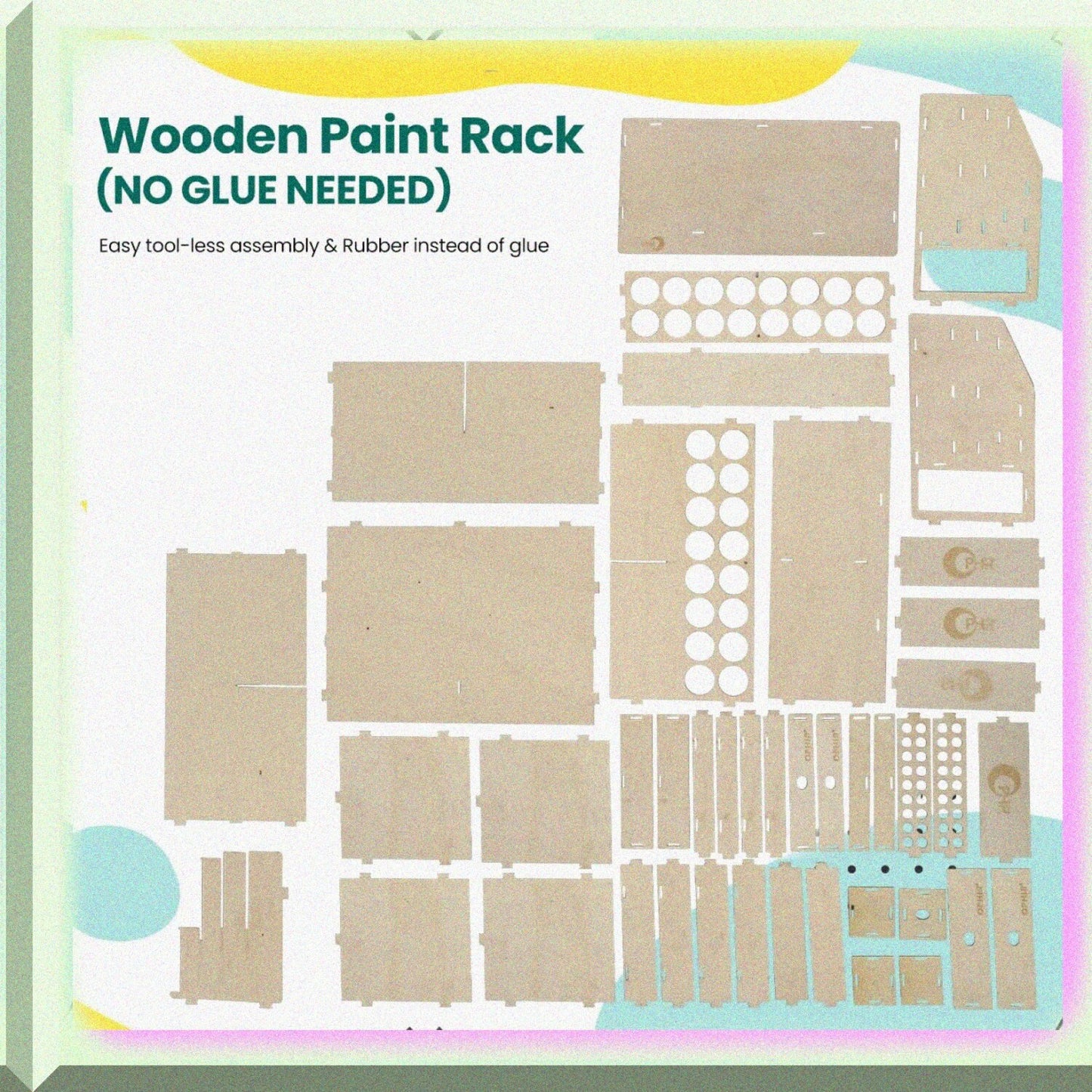 Wooden Paint Rack with 32 Bottle Holes, 36 Marker Slots, 4 Drawers