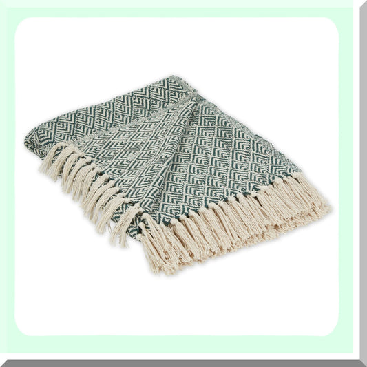 Emerald Weave Cotton Throw Blanket, 50x60, Hunter Green