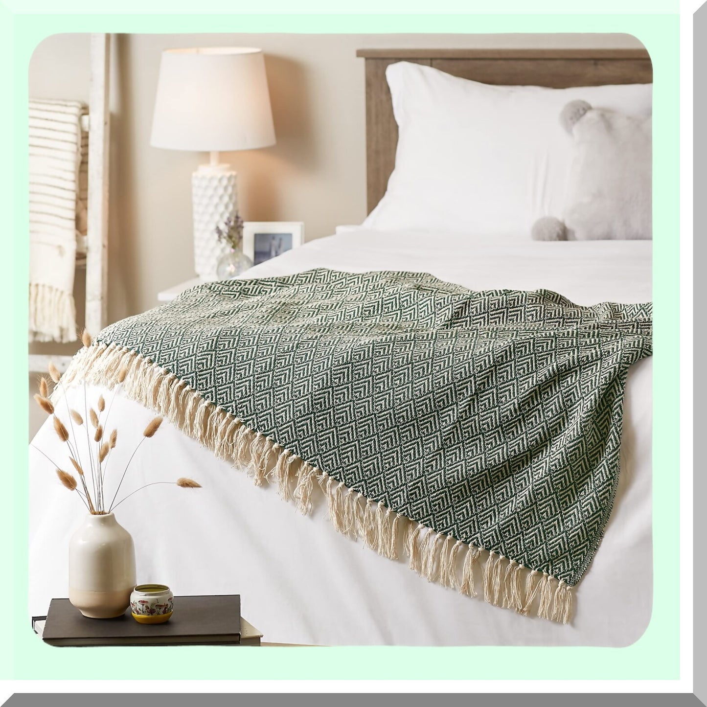 Emerald Weave Cotton Throw Blanket, 50x60, Hunter Green