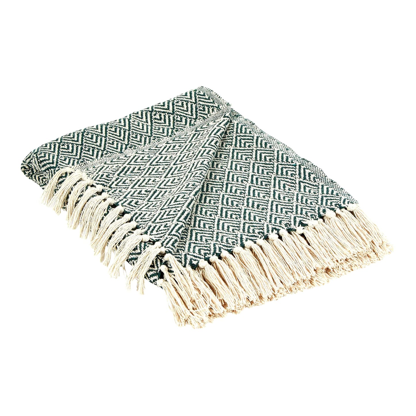 Emerald Weave Cotton Throw Blanket, 50x60, Hunter Green