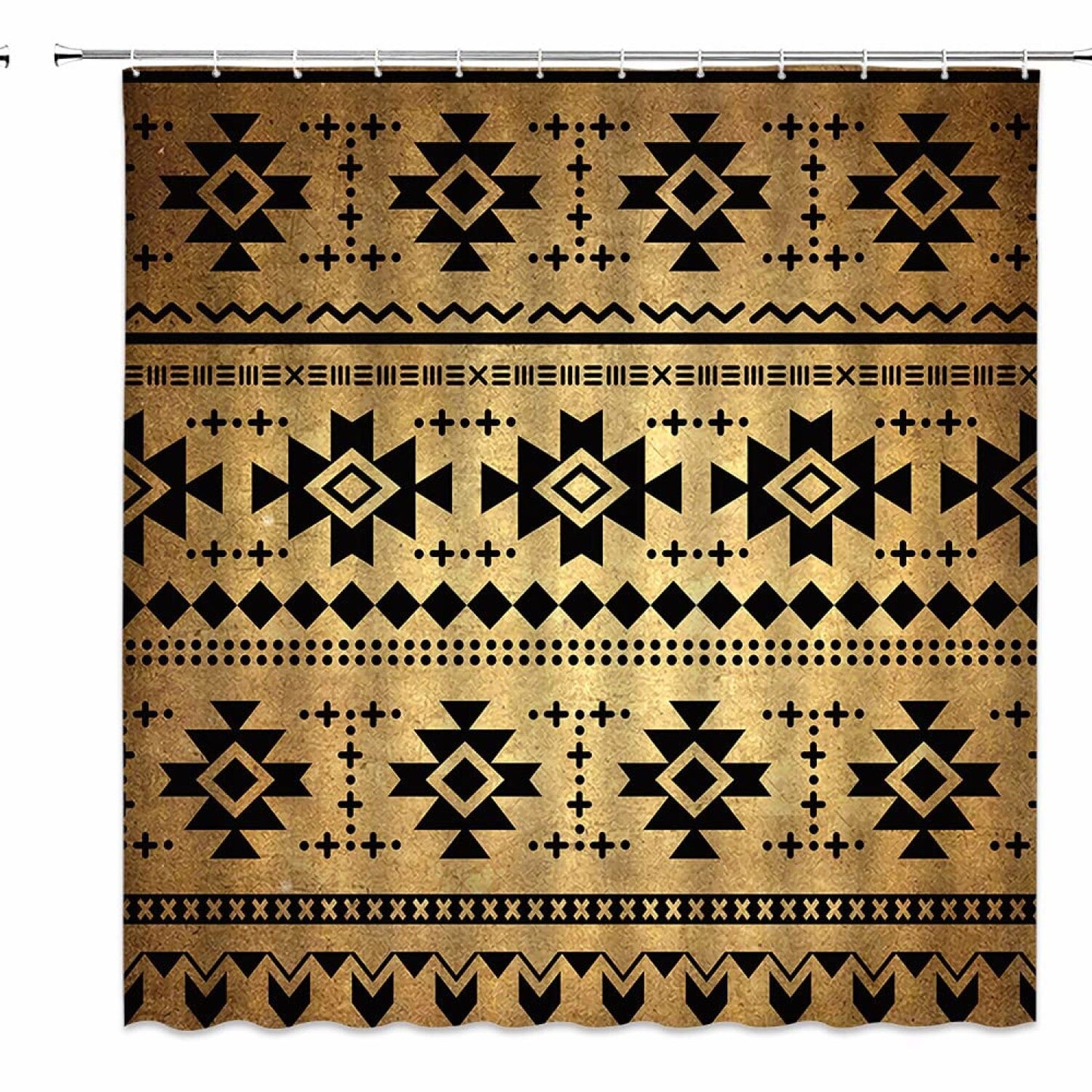 Boho Geometric Shower Curtain 70x70 Inches Brown Black