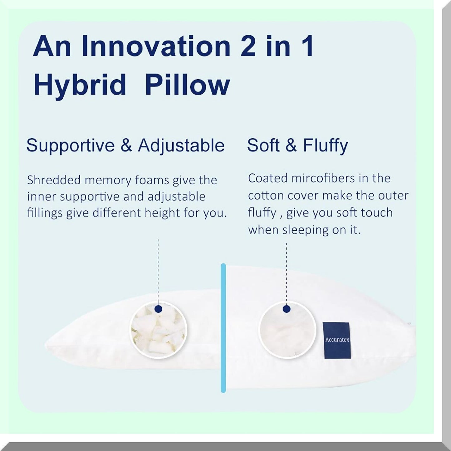 AdjustaLoft Memory Foam Pillows - Set of 2 | Fluffy Down Alternative Fill | Removable Cotton Cover | Firm Support for Side & Back Sleepers | Hybrid Shredded Foam | Size: Standard