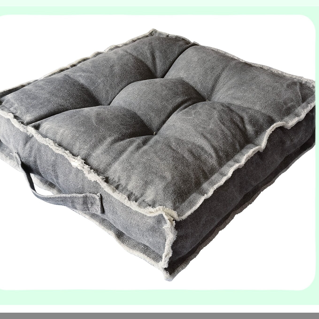 Thick Tufted Floor Cushion - Square Meditation Pillow for Tatami Pad, Reading Nook, Yoga Sofa, Balcony - Solid Dark Gray Seat Pad for Guests/Kids