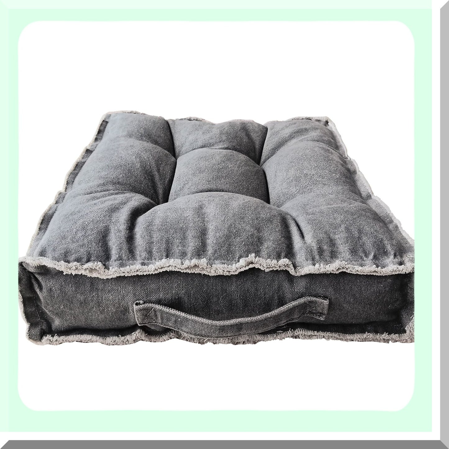 Thick Tufted Floor Cushion - Square Meditation Pillow for Tatami Pad, Reading Nook, Yoga Sofa, Balcony - Solid Dark Gray Seat Pad for Guests/Kids