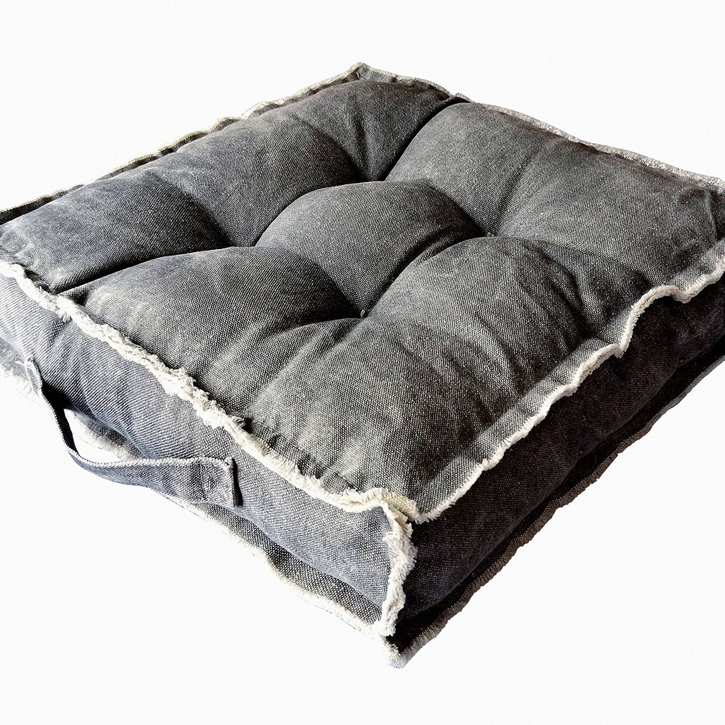 Thick Tufted Floor Cushion - Square Meditation Pillow for Tatami Pad, Reading Nook, Yoga Sofa, Balcony - Solid Dark Gray Seat Pad for Guests/Kids