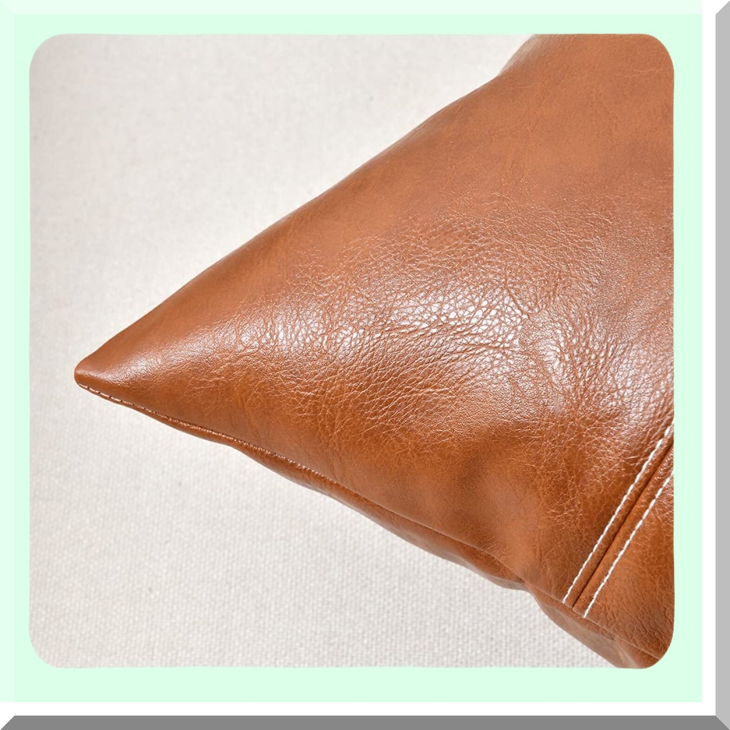 Boho Leather Lumbar Pillow Covers - Rustic Farmhouse Decorative Cushion Case Set for Living Room Couch & Bed - Hand Stitched Rectangle Throw Pillows - Brown 14x24 Inch Pack of 2