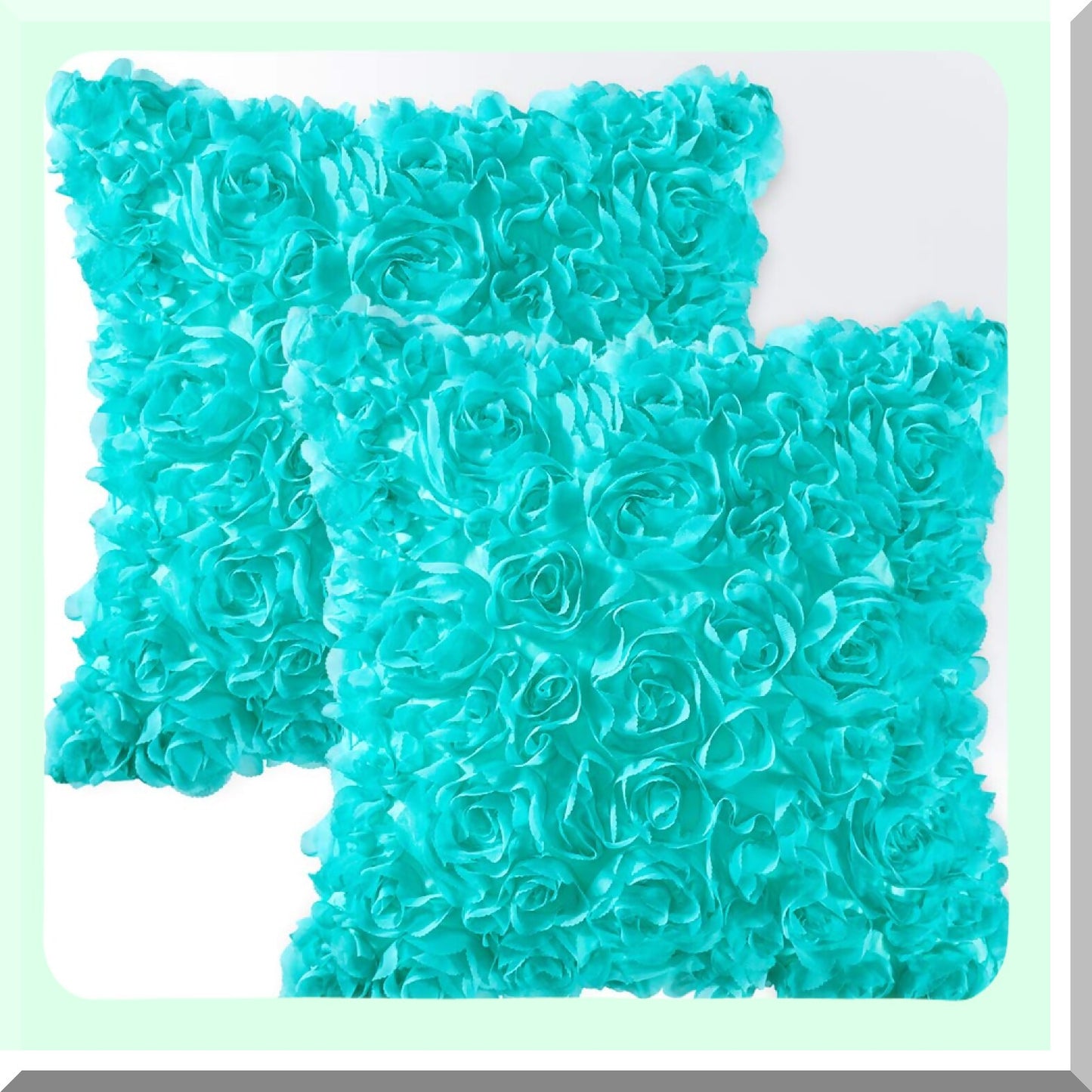 Romantic Rose Flower Pillowcase Set - Decorative Stereo Chiffon Square Pillow Cover for Sofa, Bedroom, Car - Aqua Valentines Day Decor - Pack of 2, 18x18 Inch