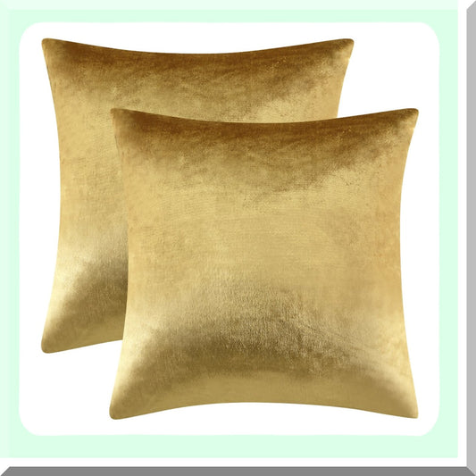 Luxury Gold Velvet Throw Pillow Covers - Set of 2 Soft Decorative Cushion Cases for Sofa Bed - Elegant Home Decor Accent - Plush Pillow Protectors