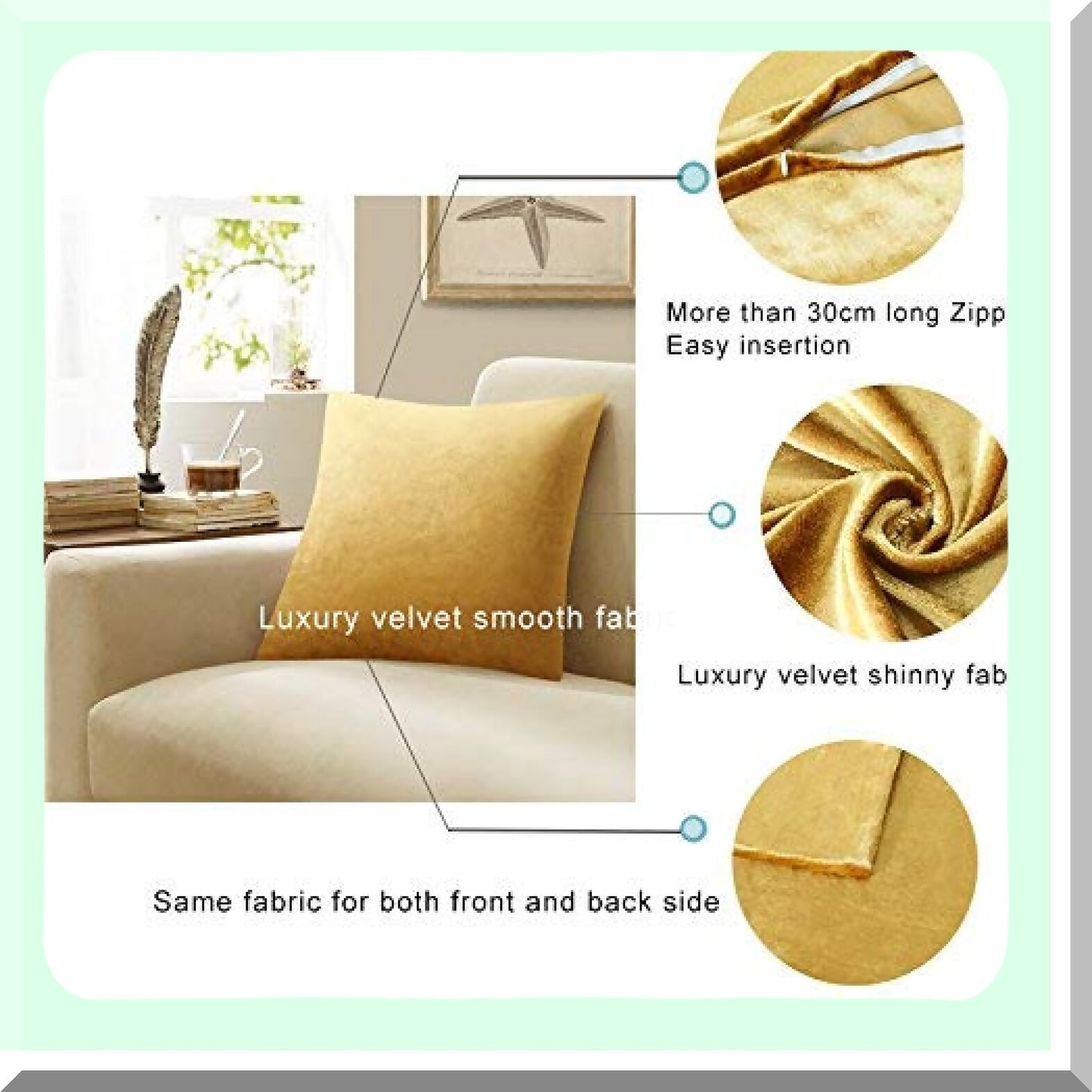 Luxury Gold Velvet Throw Pillow Covers - Set of 2 Soft Decorative Cushion Cases for Sofa Bed - Elegant Home Decor Accent - Plush Pillow Protectors