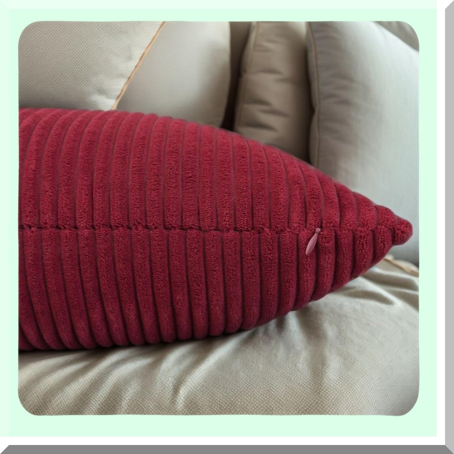 Burgundy Striped Corduroy Throw Pillow Covers - Set of 2, 18x18 Inch Decorative Cushion Cases for Living Room, Bed, Sofa, Car - Soft Neutral Home Decoration