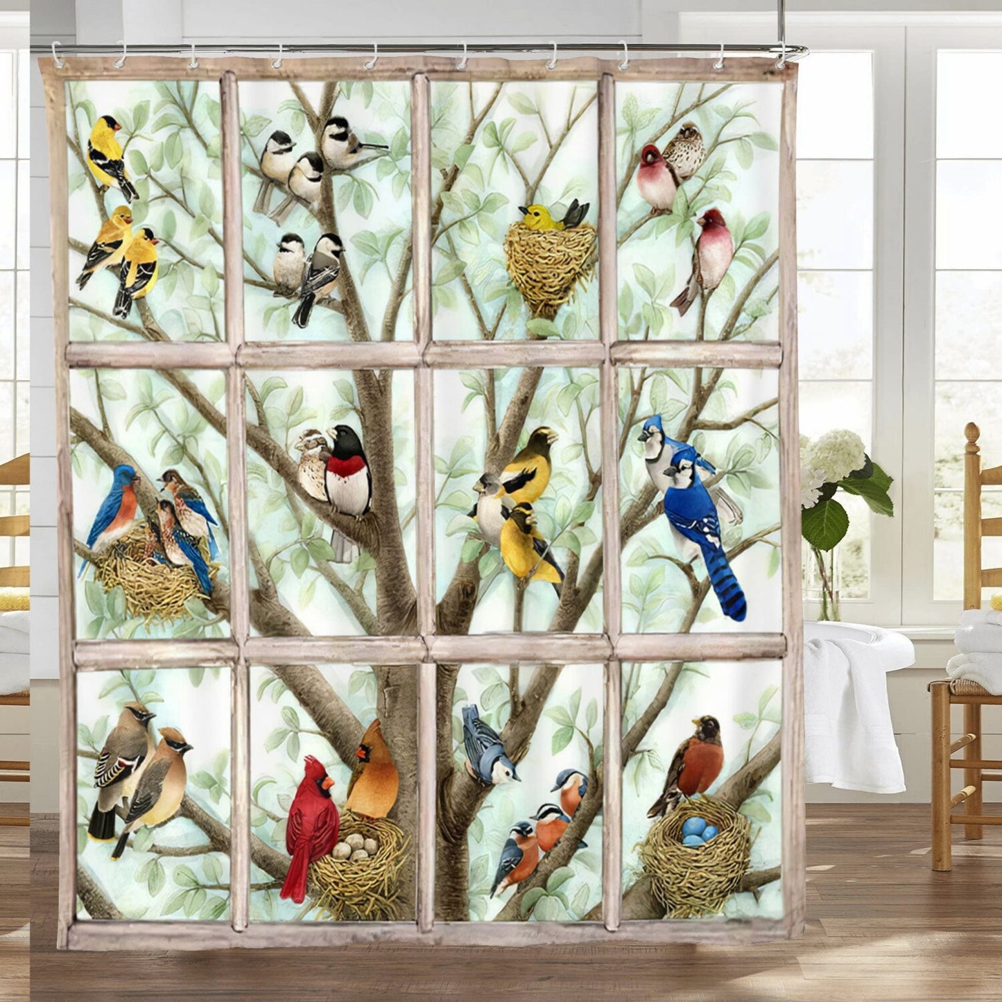 Rustic Birds Waterproof Shower Curtain Set 60"x72"