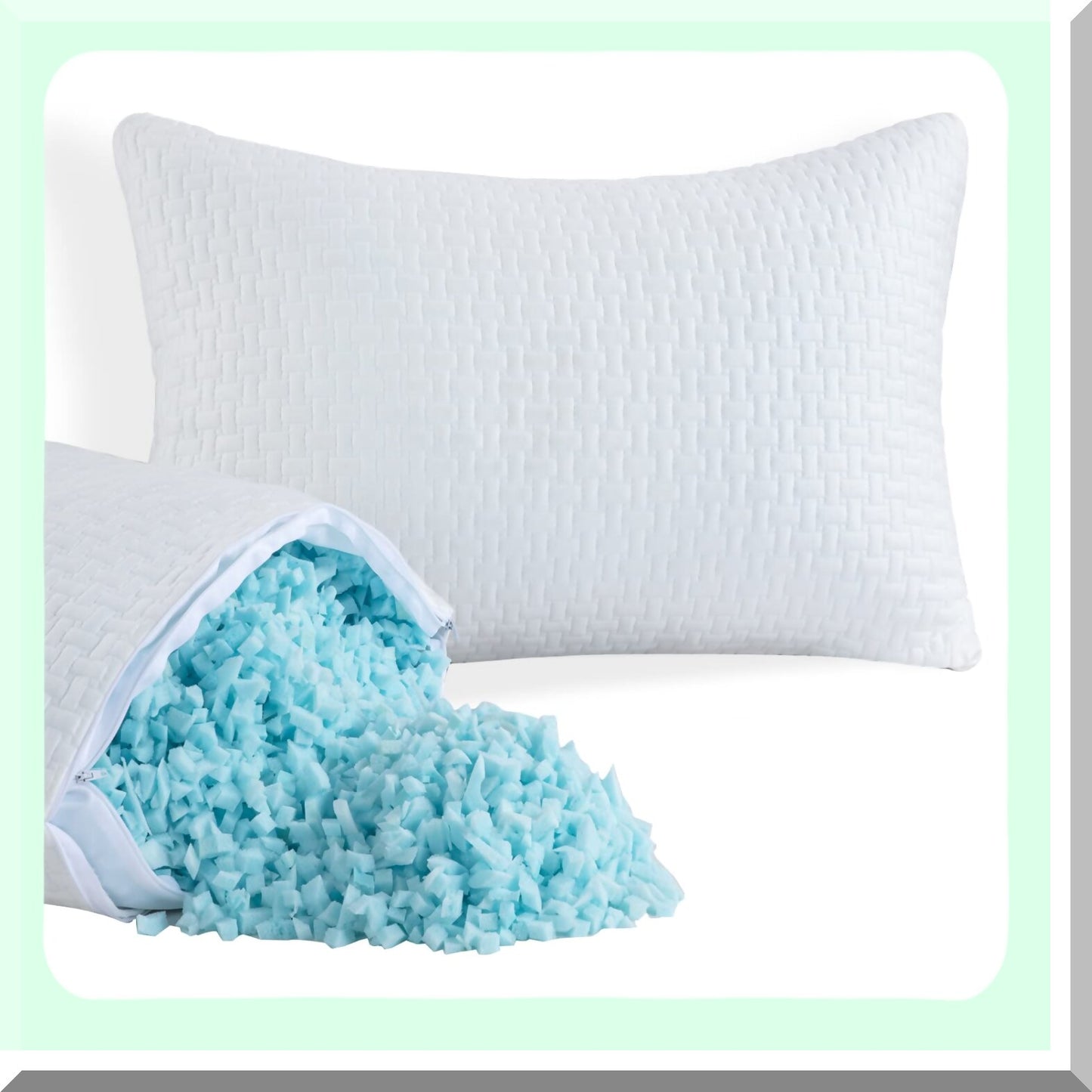 CoolDream Memory Foam Pillows - Set of 2, Extra Firm Bed Pillows for Side, Back, Stomach Sleepers. Bamboo Cooling Cover, Standard Size, Shredded Memory Foam.
