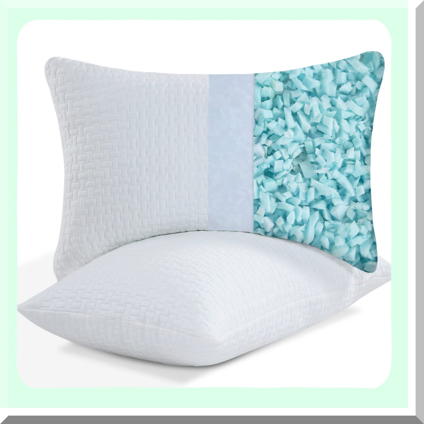 CoolDream Memory Foam Pillows - Set of 2, Extra Firm Bed Pillows for Side, Back, Stomach Sleepers. Bamboo Cooling Cover, Standard Size, Shredded Memory Foam.