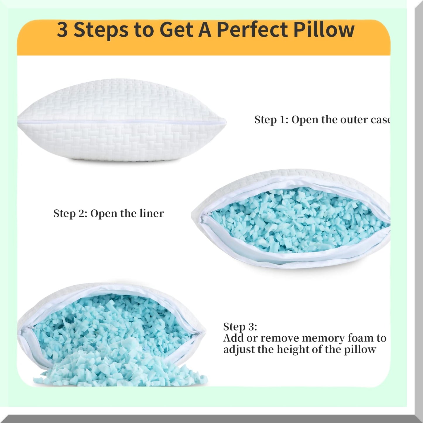 CoolDream Memory Foam Pillows - Set of 2, Extra Firm Bed Pillows for Side, Back, Stomach Sleepers. Bamboo Cooling Cover, Standard Size, Shredded Memory Foam.