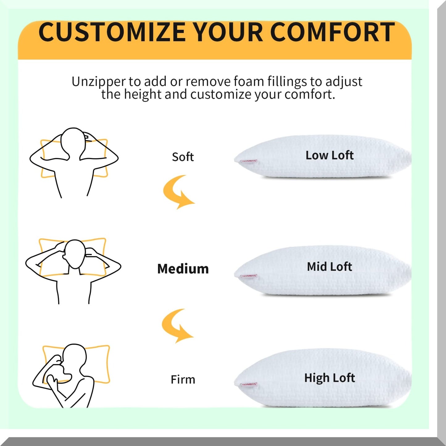 CoolDream Memory Foam Pillows - Set of 2, Extra Firm Bed Pillows for Side, Back, Stomach Sleepers. Bamboo Cooling Cover, Standard Size, Shredded Memory Foam.