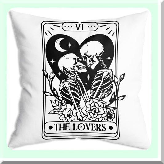 Skeleton Love Tarot Cushion Cover - 18x18 Inch Soft Throw Pillow for Sofa, Couch, Bed - Lovers Tarot Card Decor - Skeleton Love Theme