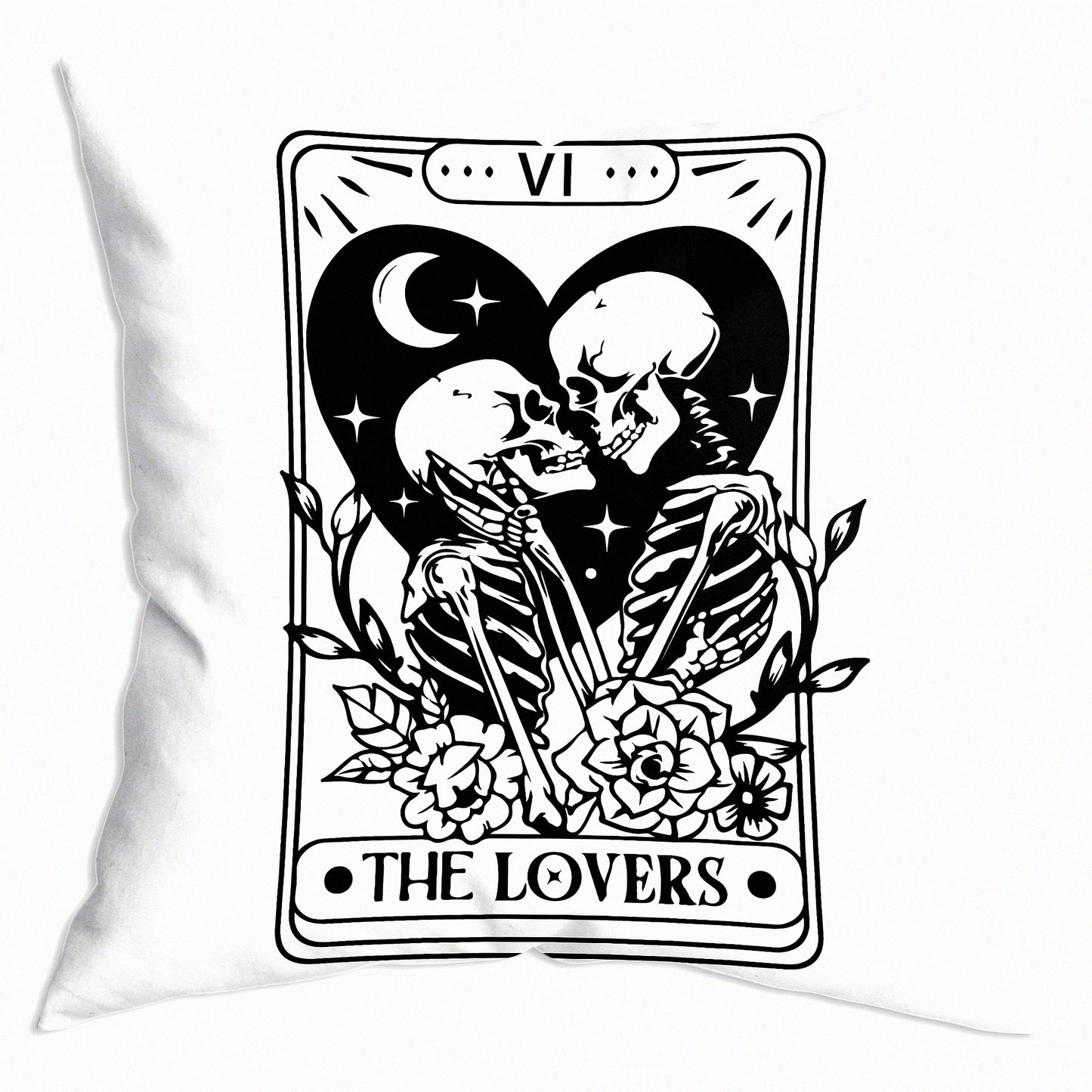 Skeleton Love Tarot Cushion Cover - 18x18 Inch Soft Throw Pillow for Sofa, Couch, Bed - Lovers Tarot Card Decor - Skeleton Love Theme