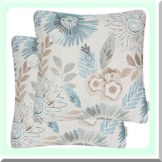 Sunflower Bliss Decorative Pillow Covers - Set of 2, 20x20 Inches, Blue Cream - Sofa Couch Bed Cushion Cases - Home Decor Accent Pieces