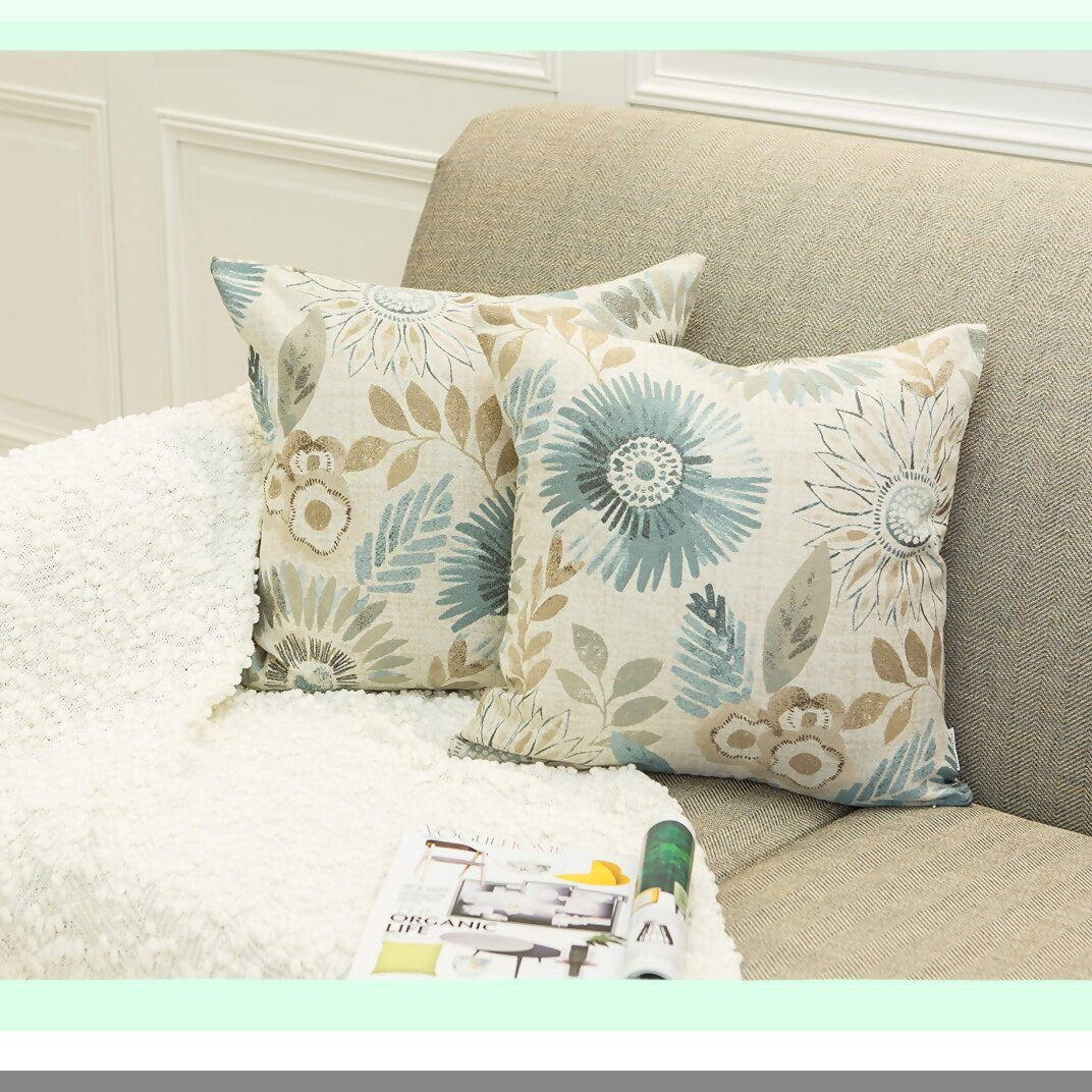 Sunflower Bliss Decorative Pillow Covers - Set of 2, 20x20 Inches, Blue Cream - Sofa Couch Bed Cushion Cases - Home Decor Accent Pieces