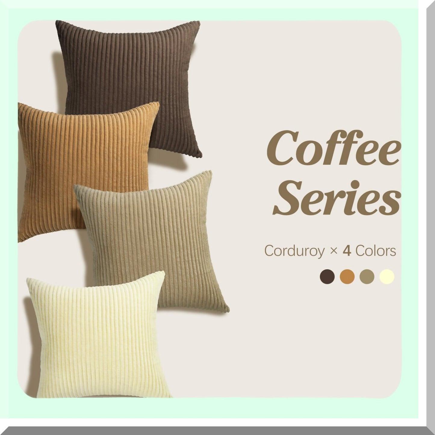 Modern Stripe Corduroy Pillow Covers - Set of 4 Soft Square Throw Cases for Living Room, Bedroom, Sofa, Car, Office Decor - Multi-Color Matching - 18x18 Inches - Brown