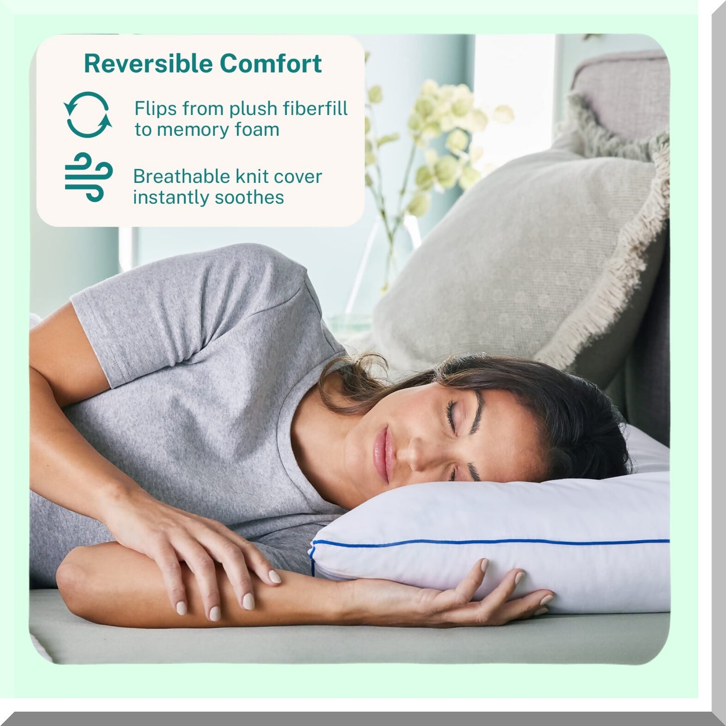 SleepEase ComfortBlend Pillow - Memory Foam & Down Fiber Fill, Standard Size, Soft-Medium Support for Side, Stomach, Back Sleepers.