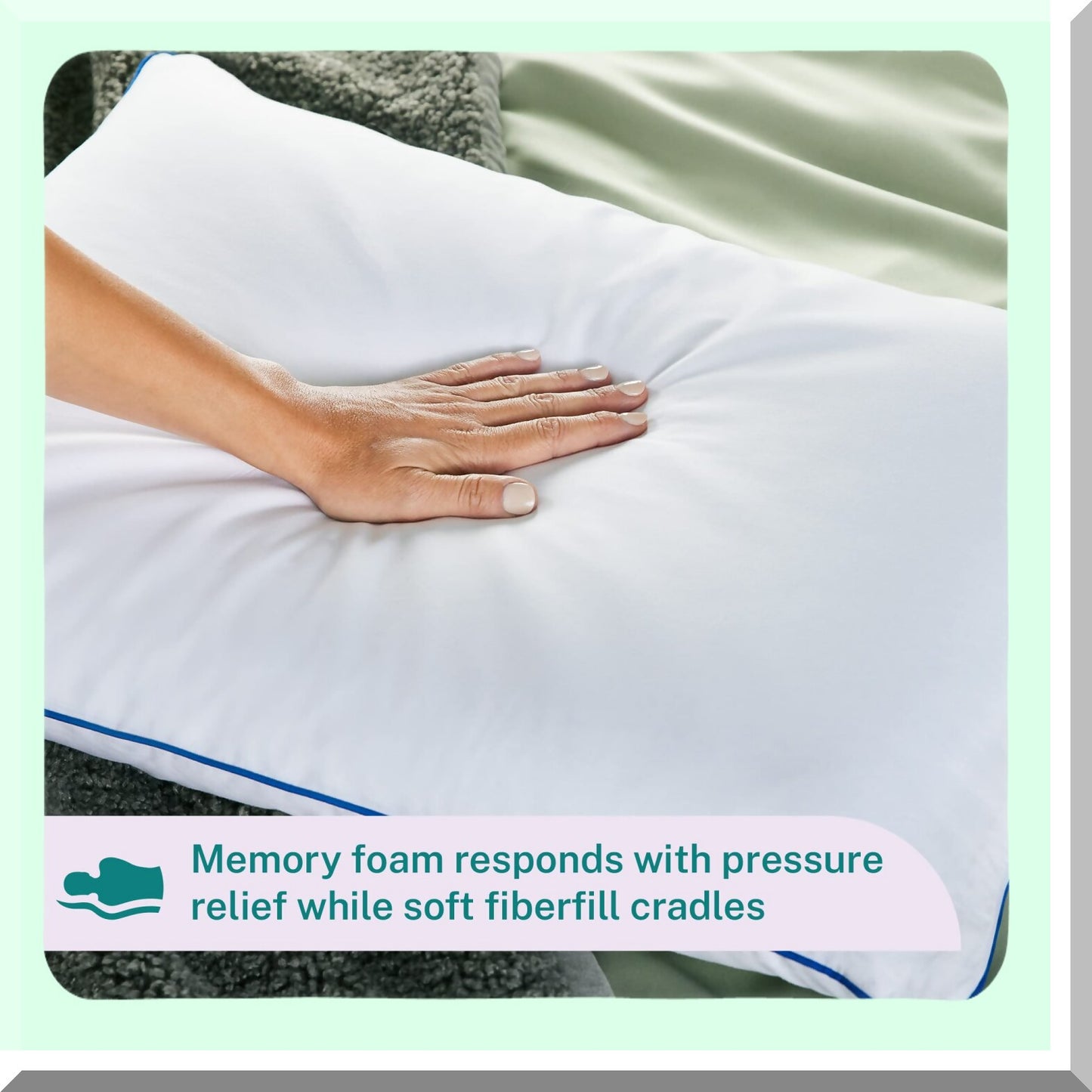SleepEase ComfortBlend Pillow - Memory Foam & Down Fiber Fill, Standard Size, Soft-Medium Support for Side, Stomach, Back Sleepers.