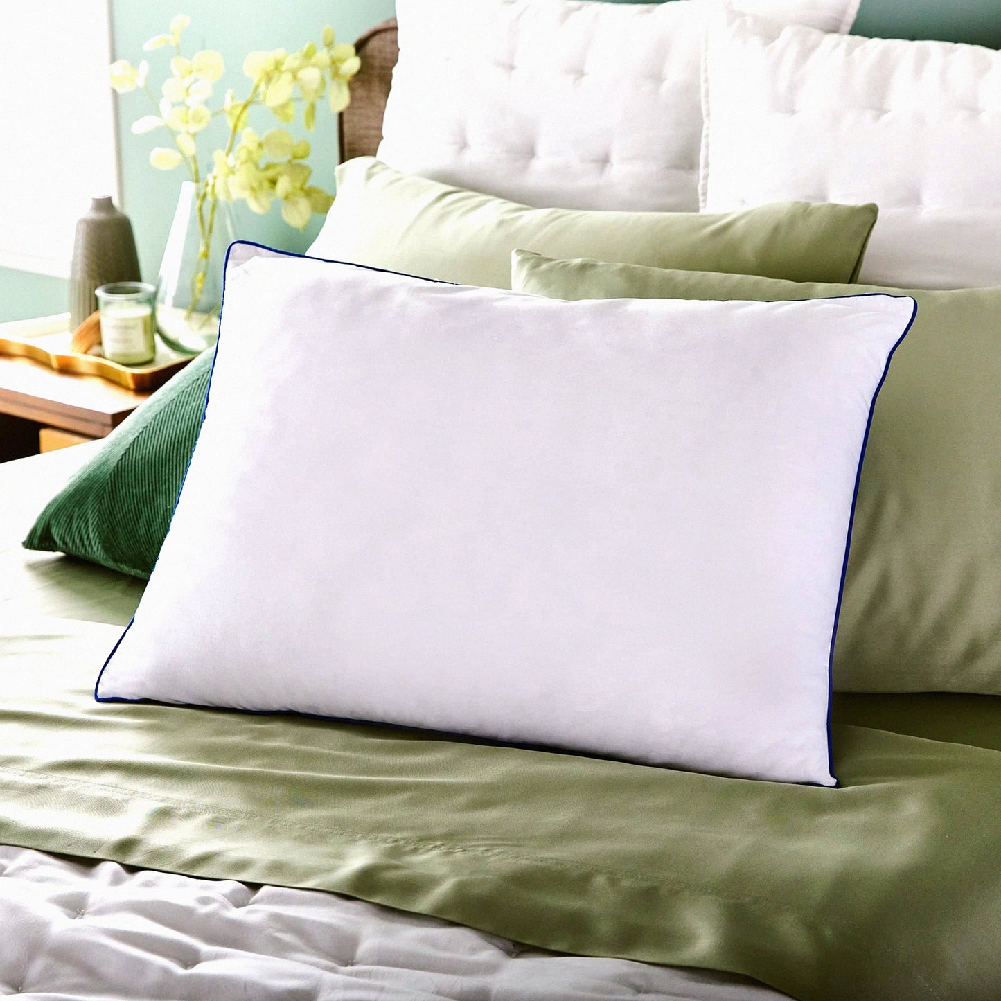 SleepEase ComfortBlend Pillow - Memory Foam & Down Fiber Fill, Standard Size, Soft-Medium Support for Side, Stomach, Back Sleepers.
