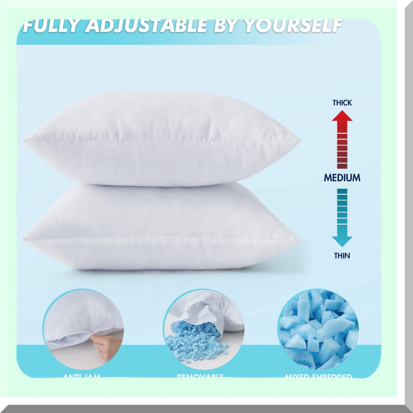 CoolFoam Square Pillow Inserts - Set of 2 | Premium Memory Foam Throw Pillows | Adjustable Wedding Cushion Stuffer for Couch & Bed | Decorative Cooling Pillows - 18x18