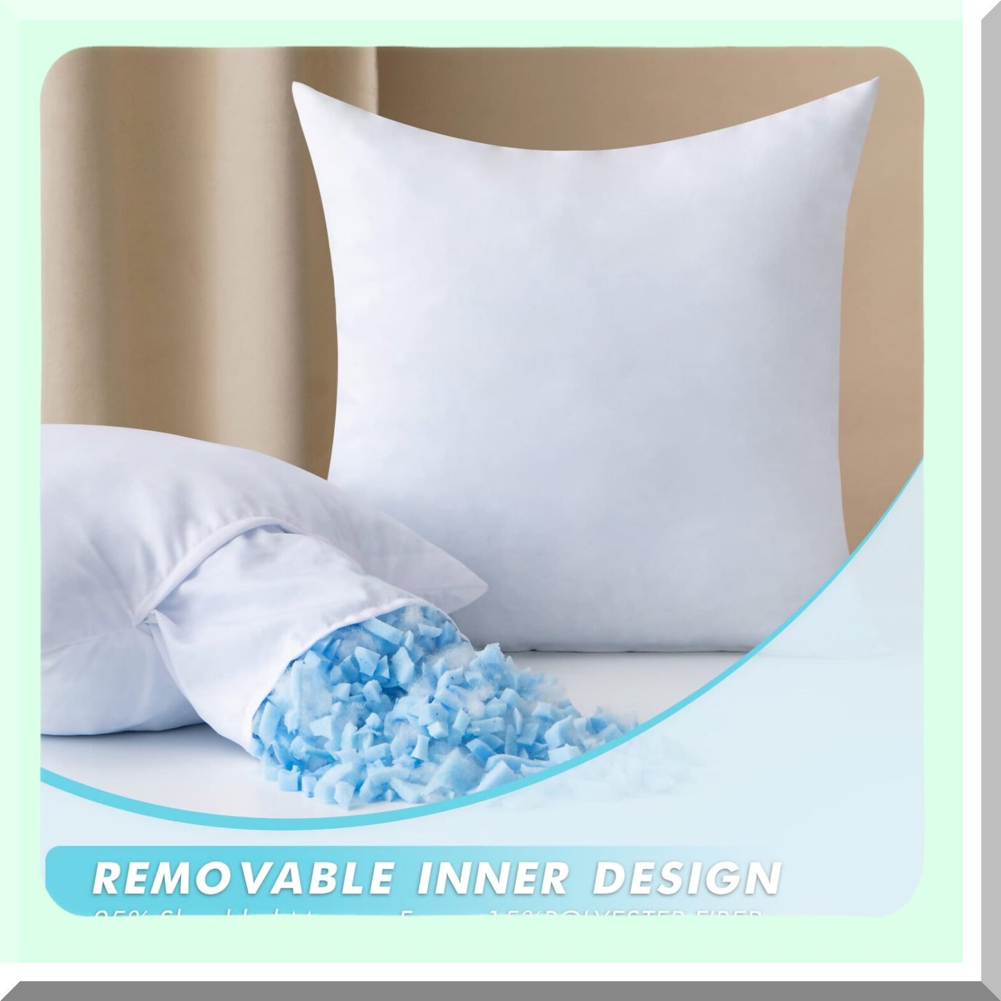 CoolFoam Square Pillow Inserts - Set of 2 | Premium Memory Foam Throw Pillows | Adjustable Wedding Cushion Stuffer for Couch & Bed | Decorative Cooling Pillows - 18x18