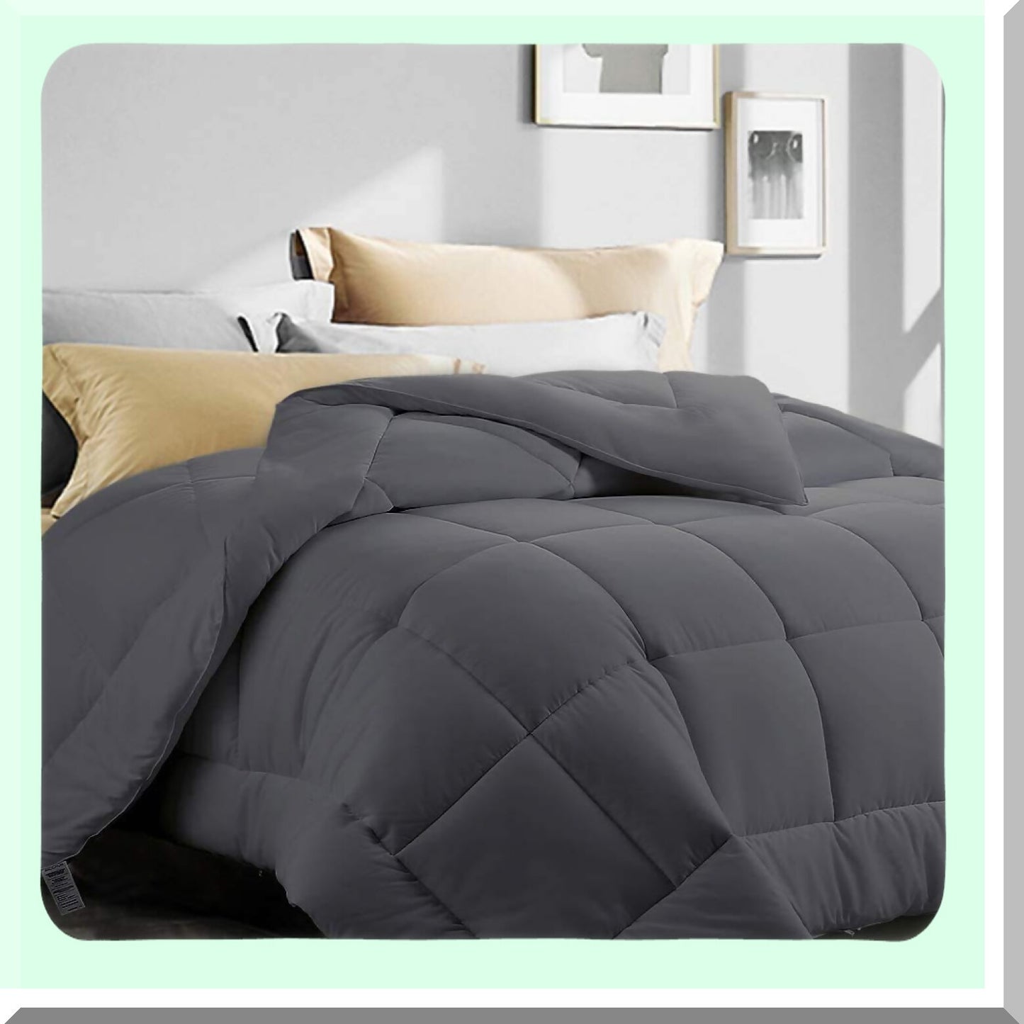 CoolMax All Season Queen Size Comforter - Moisture Wicking Duvet Insert for Night Sweats - Dark Grey Lightweight Bedding with Corner Tabs - 88"x88"