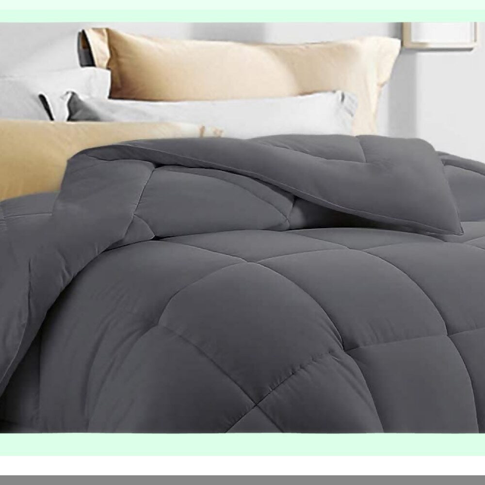 CoolMax All Season Queen Size Comforter - Moisture Wicking Duvet Insert for Night Sweats - Dark Grey Lightweight Bedding with Corner Tabs - 88"x88"