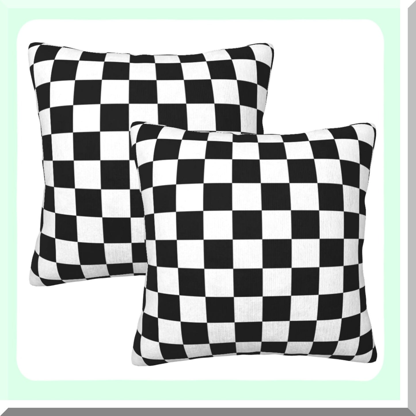 Monochrome Checkered Plaid Pillowcase Duo - Set of 2 Square Cushion Covers for Sofa, Bedroom, Living Room, Car - 18x18 Inch Decorative Throw Pillows